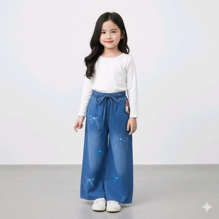 Kulot Anak Terbaru Motif Bunga 2-16 Th// Celana Kulot Jeans Anak// Kulot Bordir Anak Pasti Ori