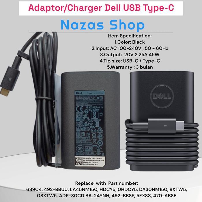 Adaptor Charger Dell Latitude 17 7778 2-in-1, Dell Latitude 3390 5285 5289 2-in-1, Dell Latitude