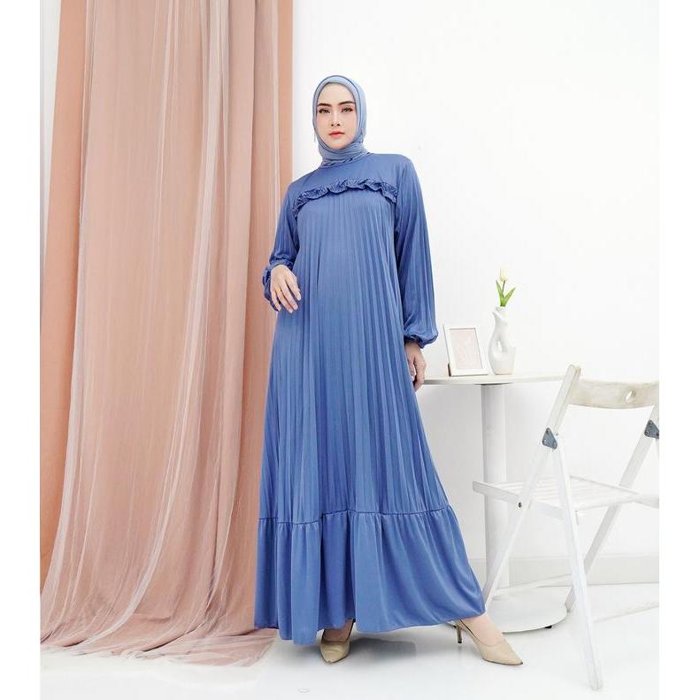 Dress Plisket Payung Lengan Panjang / Dress Nazwa Plisket / Gamis Plisket