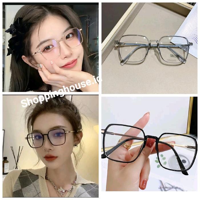 Kacamata/Kacamata Minus Fashion Korea persegi kotak gagang besi anti radiasi Frame Lensa Eyewear
