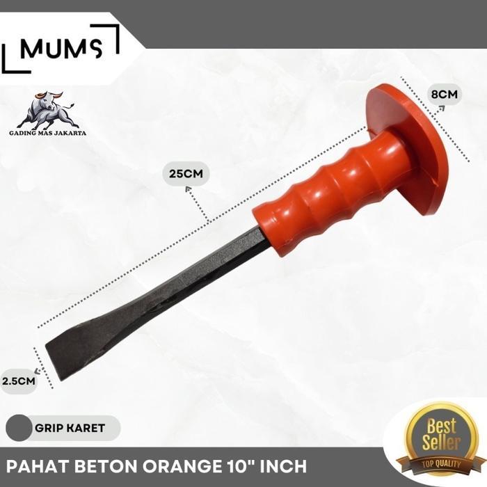 GROSIR TERMURAH Pahat Beton PETAK (U) Gagang Bulat 10" inch Heavy Duty / Betel Tatah Gepeng Baja