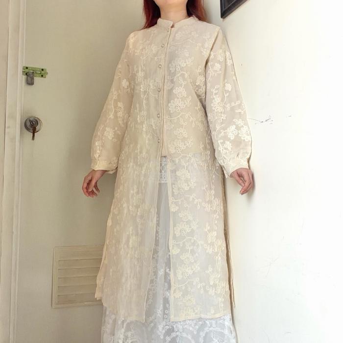 Asaya Tunik Gamis Dress Top Atasan Blouse Kemeja Wanita Panjang Full Furing Bordir Kerja Wisuda