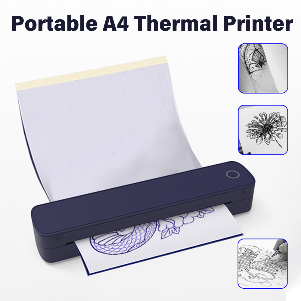 Portable A4 Mini Thermal Printer A4 Paper Picture Tattoo Transfer Printer Inkless Bluetooth Printing