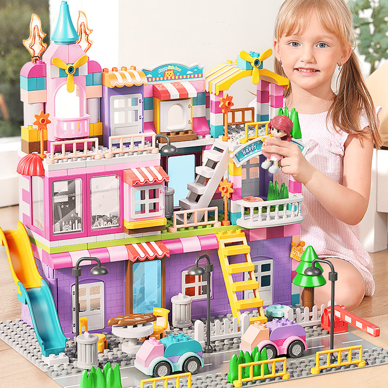 Girls Big Particle Blocks Marble Race Run Slide Big Size Blocks City Blocks House Castle Building
