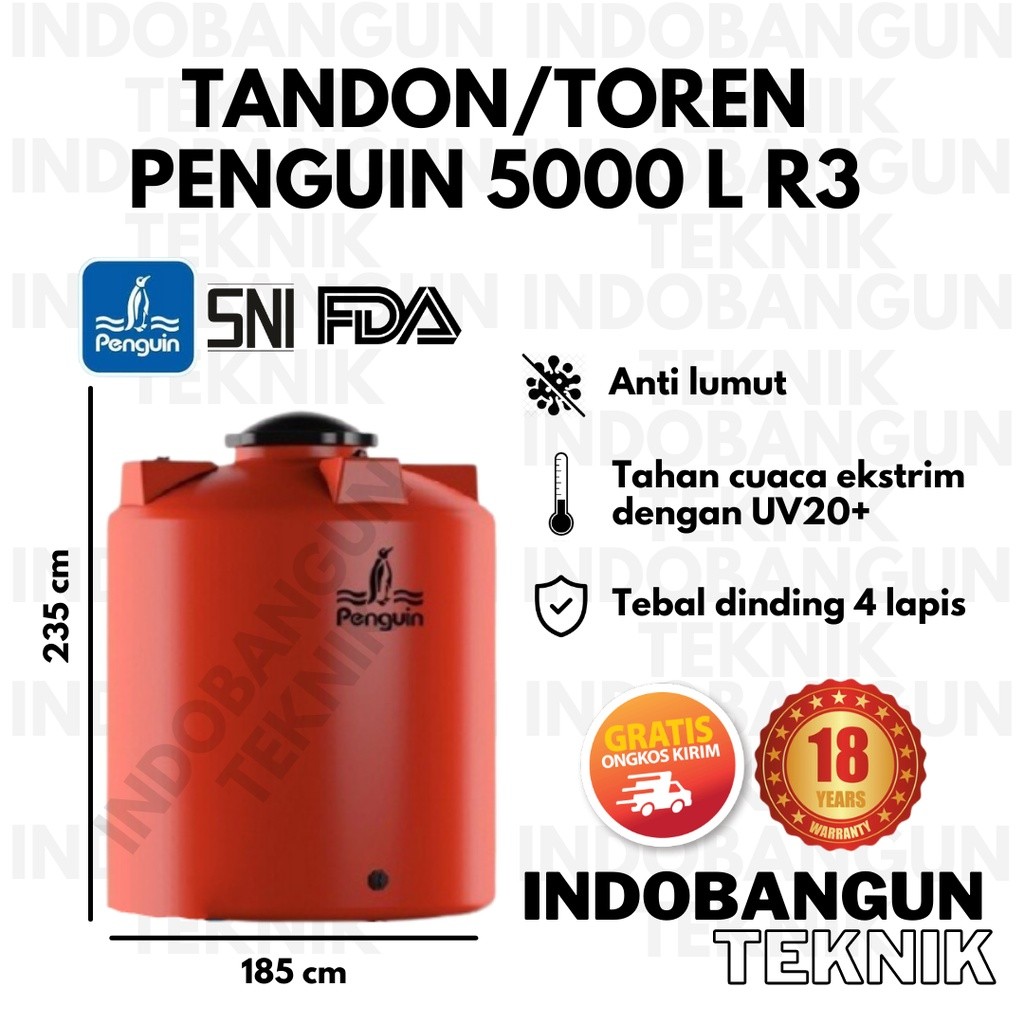 Toren Air Tangki Air Tandon Air Penguin TB500 (5100 Liter 5000 Liter) TB 500 R3 Anti Lumut Murah Ber