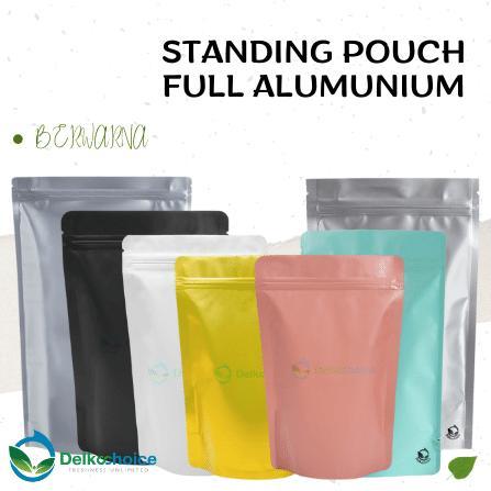 STANDING POUCH FULL ALUMUNIUM BERWARNA PLASTIK KLIP MAKANAN DELKO