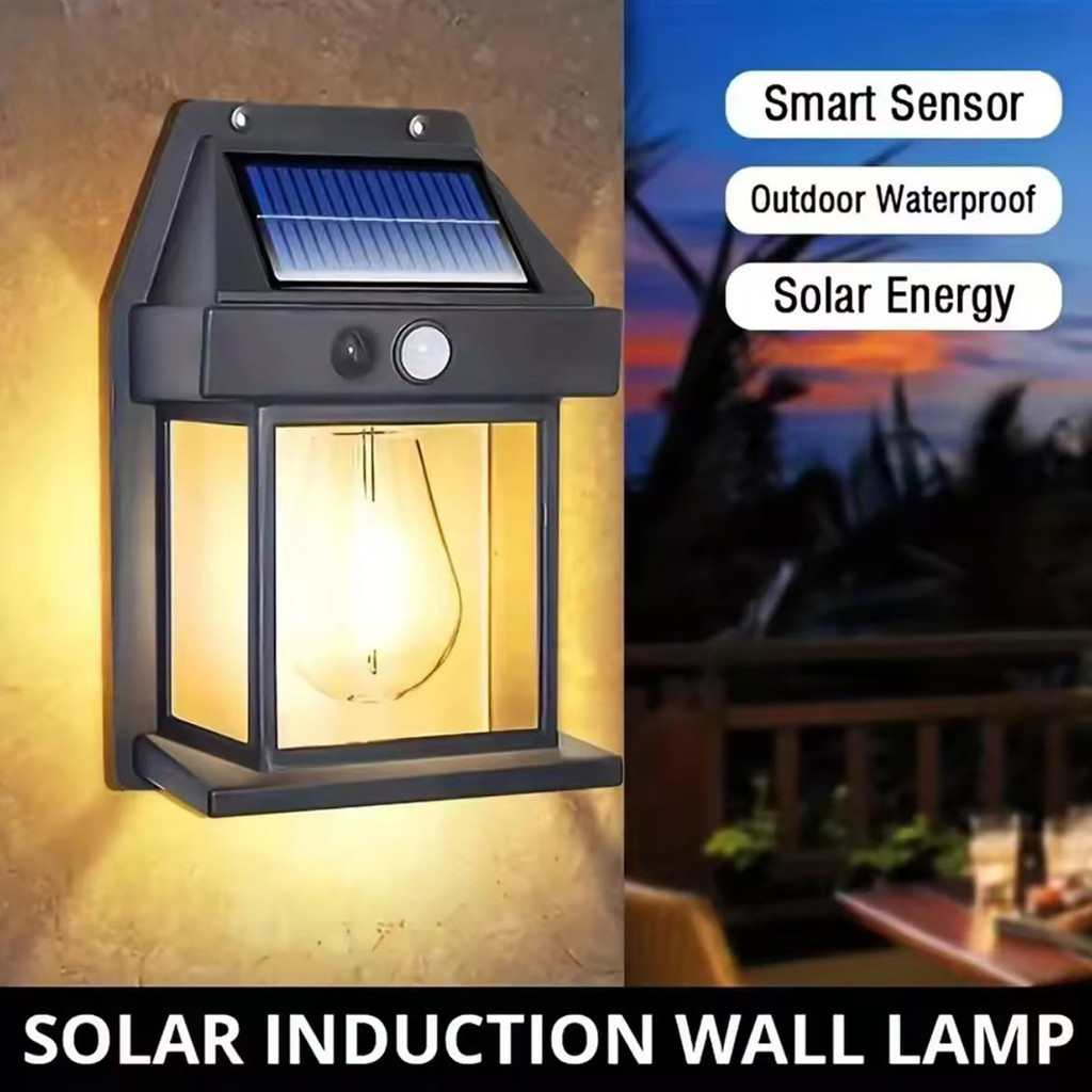 Outdoor Solar Wall Lamp Waterproof Tungsten Filament Lamp Induction Lamp Household Garden Wall Light