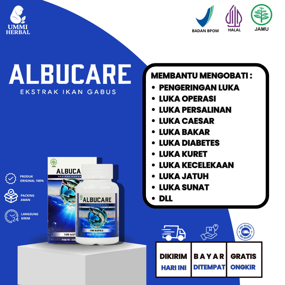 Kapsul Ekstrak Ikan Gabus Obat Luka Jahitan Luka Bekas Operasi - ALBUCARE ISI 100 KAPSUL ORIGINAL