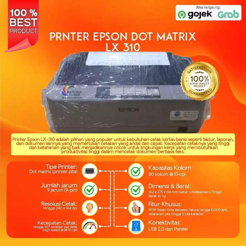 Printer epson LX 310 / LX310 / LX-310 FULL AKSESORIS USB BERGARANSI MURAH SIAP PAKAI // SECOND