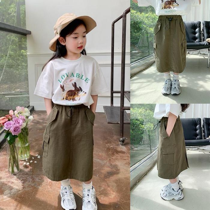 Set Rok Cargo Anak Perempuan Fashion Anak Perempuan Set Cargo Atasan Lengan Panjang Celana Panjang