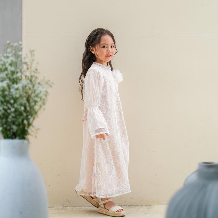 LITTLE GLAM BAJU MUSLIM ANAK PEREMPUAN / GAMIS ANAK PUTIH / BAJU RAYA ANAK - CIARA DRESS