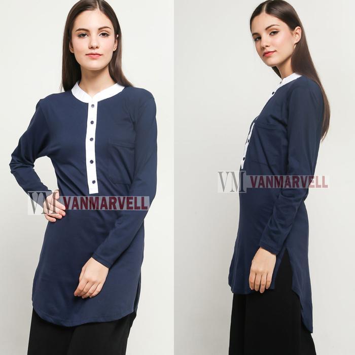Ini Murah Vm Tunik Biru Dongker Lengan Panjang Wanita - Atasan Muslim Wanita