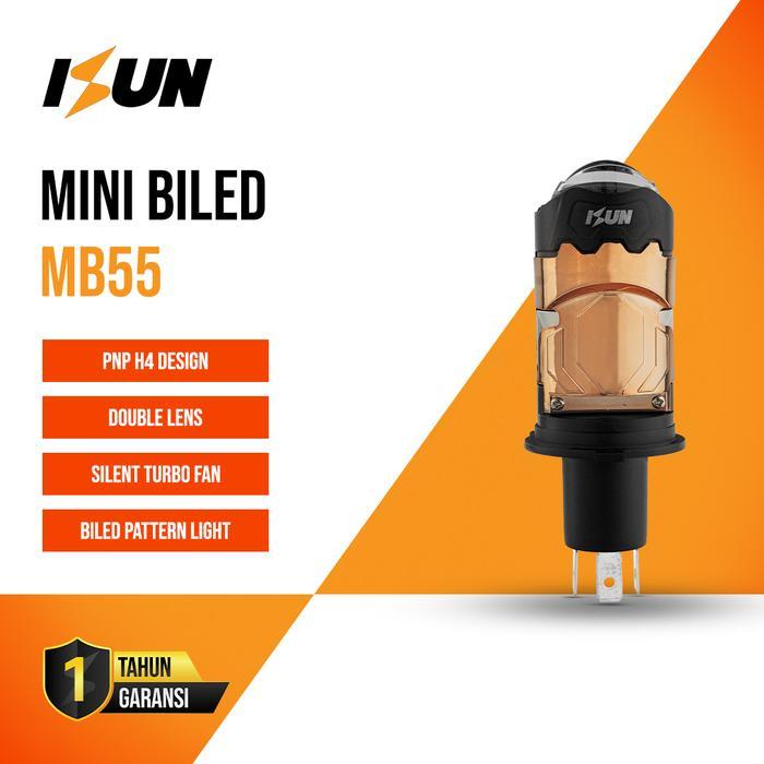 Isun Lampu H4 Mini Biled Mb55 Flat Cut Off Dengan Double-Lens Laser Dan Kipas Pendingin Dc9-60V/50W