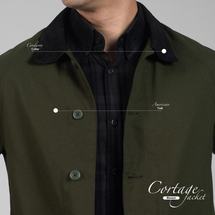 Jaket Polos Pria Kerah Corduroy WOODCUTTER Cortage Blouson Jacket - Green - Work Multi Pocket