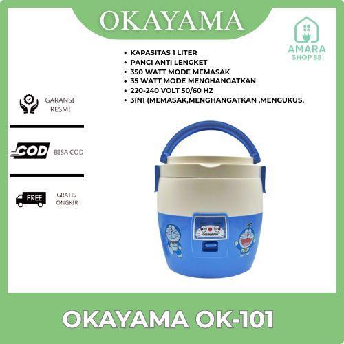 Okayama Rice Cooker 1 Liter Ok-101 Magic Com Mini Portable Travel Version Anti Lengket Terbaru 