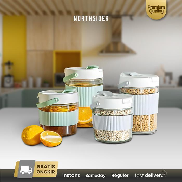 Promo Toples Kaca Kopi Biji-Bijian Fermentasi Acar Double Open Glass Sealed Lid Pickle Jar With