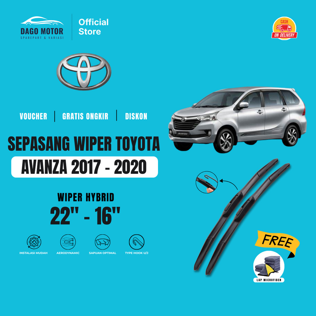 Wiper Toyota Avanza 2017-2020 Hybrid Kaca Depan Mobil Free Lap Microfiber