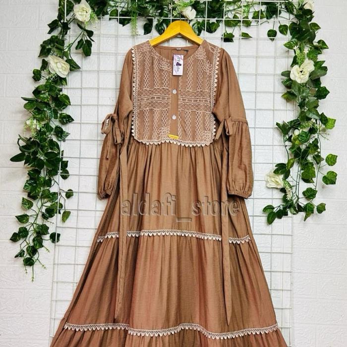 Gamis Renda Anak Remaja Tanggung/Gamis Renda Linen Brukat Anak Tanggung Tbk