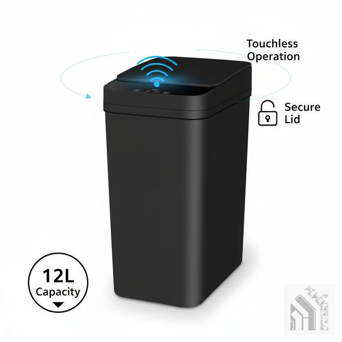 Tempat Sampah Sensor Otomatis Tanpa Sentuh Smart Trash Bin 12L HITAM Material Kokoh dan Tahan Air