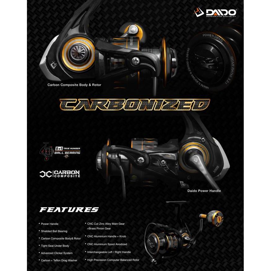 REEL DAIDO CARBONIZED UKURAN 800 SAMPAI 6000 POWER HANDLE