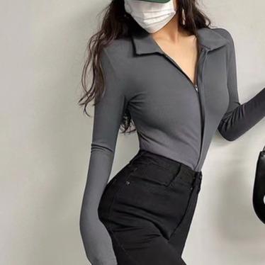 Best Seller Premium Zipper Long Sleeve Bodysuit 7030 (S/M/L/Xl) Original