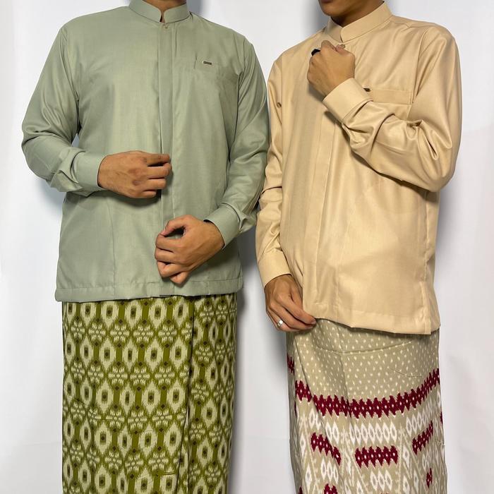 Baju Koko Pria Koko Sultan Bahbus Formal Kancing Dalem Kantong Samping Manset