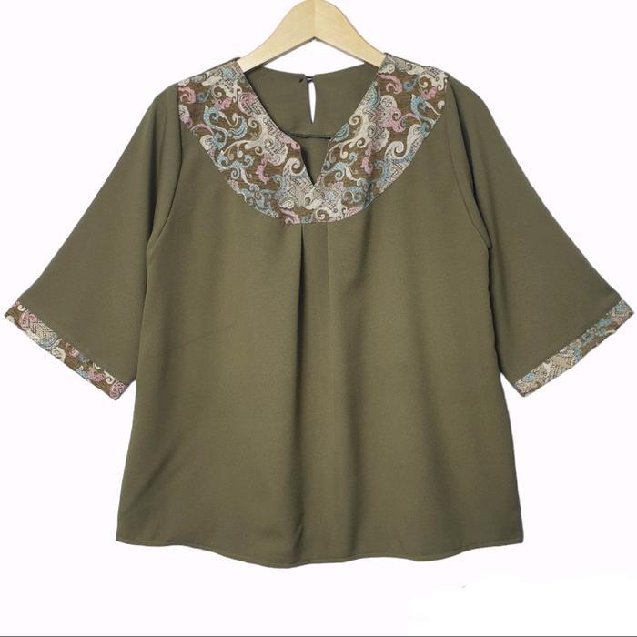 s7 LVL - Blouse Batik Kombinasi Lestari Atasan Wanita Kasual Blus Vneck Jumbo Cewek Baju Kerja Model