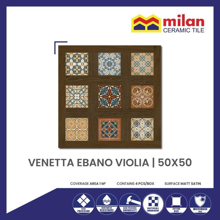Milan Venetta Ebano Violia 50x50 Keramik Lantai Kayu Vintage Matt