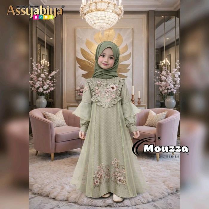 (SPESIAL RAMADHAN) ASSYABIYA MOUZZA SERIES GAUN ANAK PEREMPUAN HIJAB MOTIF BUNGA ELEGAN DAN NYAMAN
