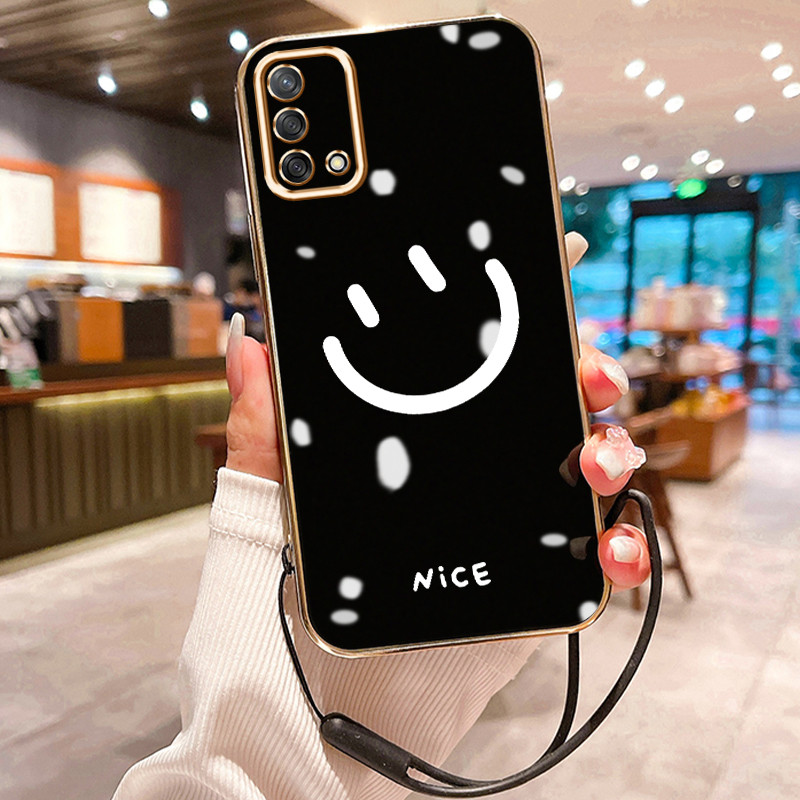 Casing Hp Untuk OPPO A74 A95 F19 F19s Case Nice Minimalist Smile Elektro Plating Cesing silikon Kasi