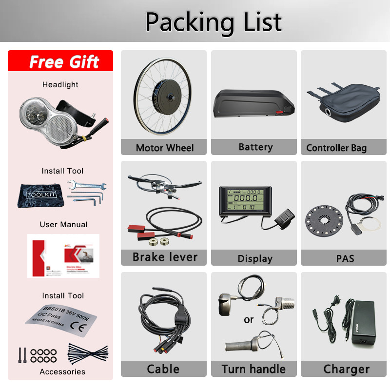 Electric Bike Conversion Kit with 24ah Battery 26-29 Inch 700C 27.5 eBIKE Conversion Kit 48V 2000W