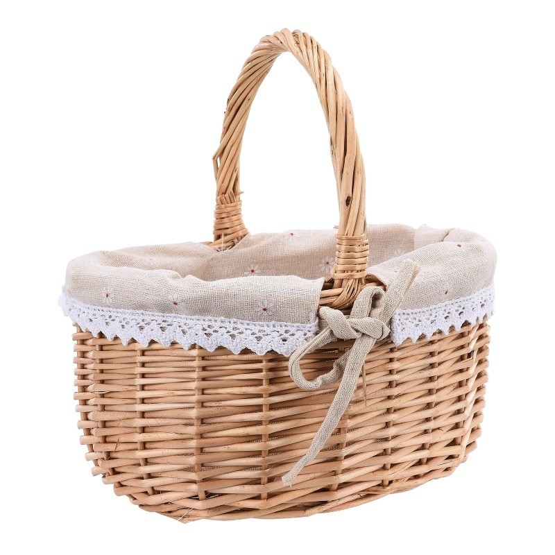 Handwoven Picnic Basket Linen Storage Basket Oval Gift Rattan Storage Basket