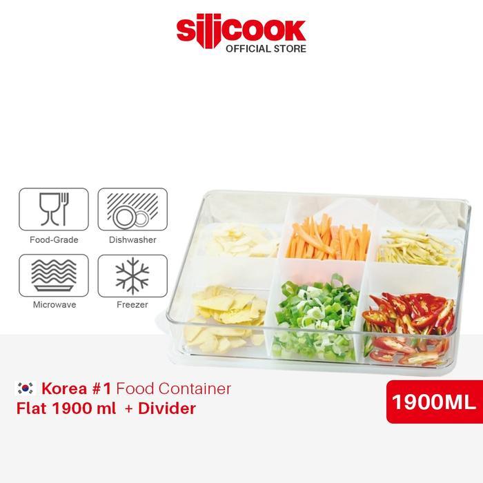 ASLI Silicook Food Container Flat 1900ml + Divider Food Container - Kotak Makanan Penyimpanan Kulkas