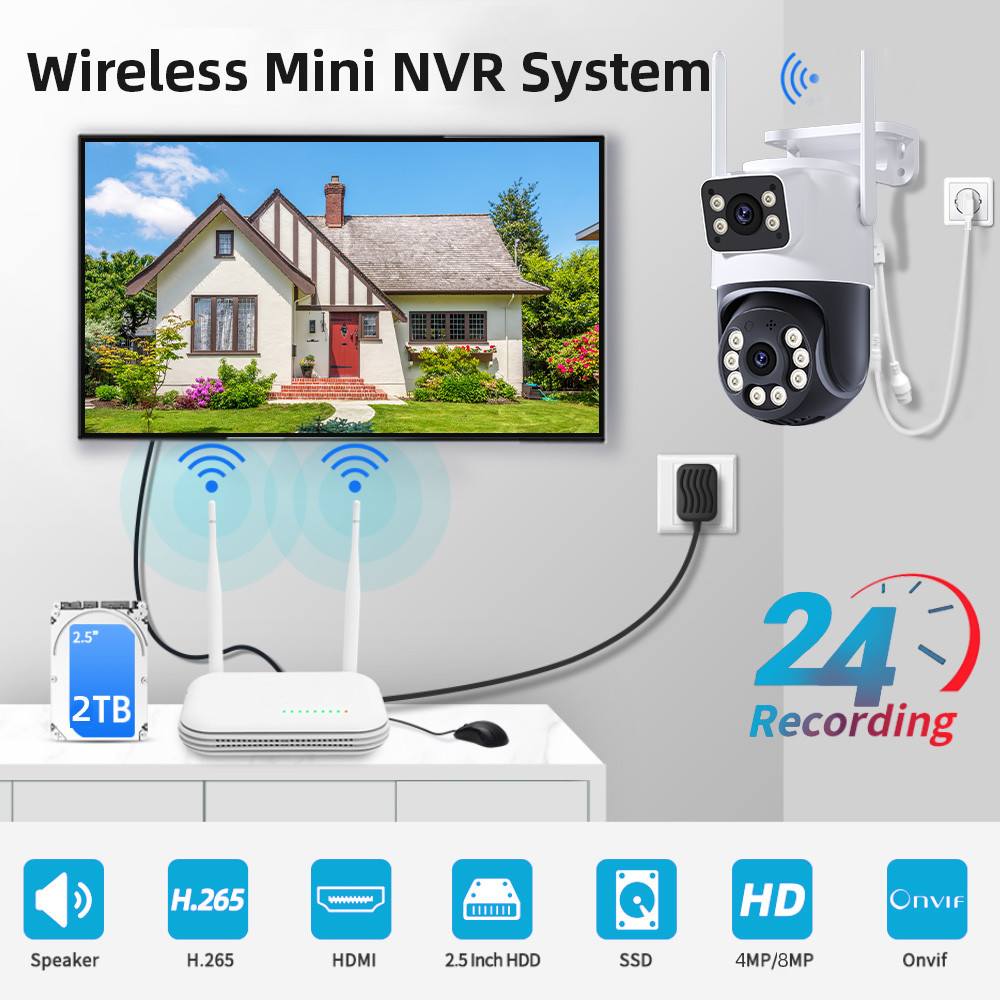 8CH NVR Kit CCTV System WiFi Camera NVR Kit Security Audio 4MP IP Cameras With WirelessNVR Video