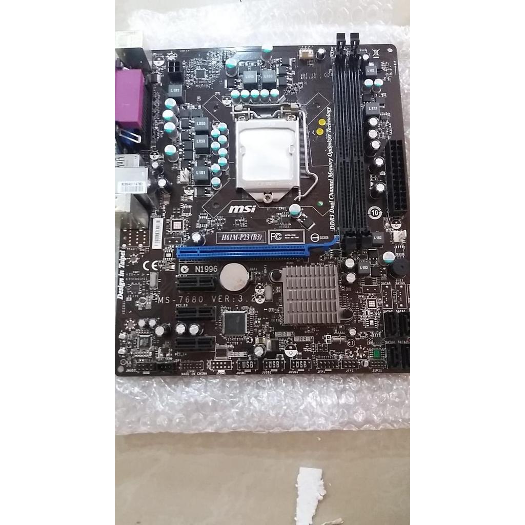 Motherboard H61 Msi socket 1155 lengkap back panel second HEMAT