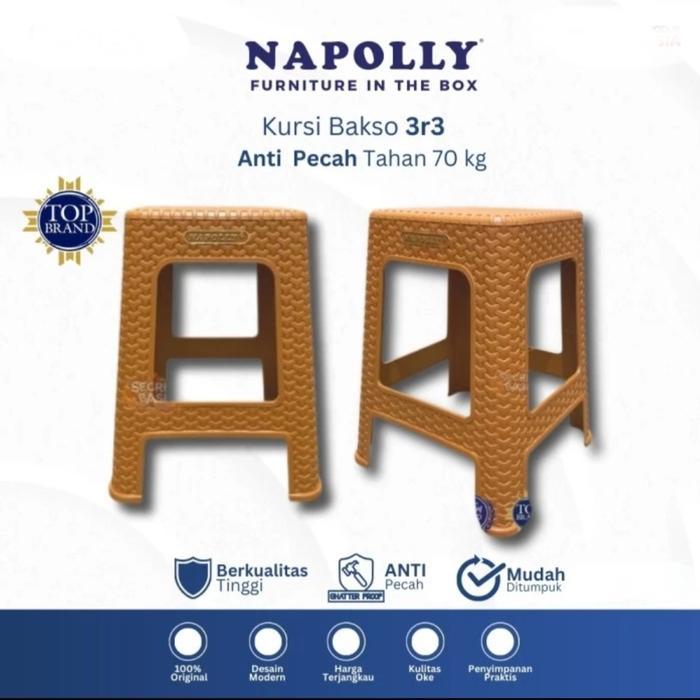NAPOLLY : 3R3 BANGKU TINGGI BAKSO PLASTIK MOTIF ROTAN KURSI BASO ANYAMAN NAPOLY KUAT TEBAL