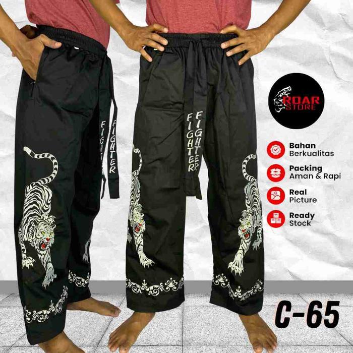 Celana Silat Bordir Hitam Panjang Pangsi Kombor Untuk Latihan Pria Dewasa Bahan American Drill Tebal