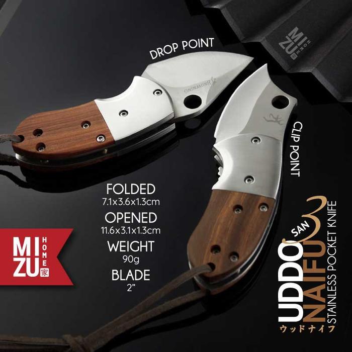 Mizu Uddonaifu-San Stainless Pocket Knife Pisau Saku Lipat Browning Pasti Diskon