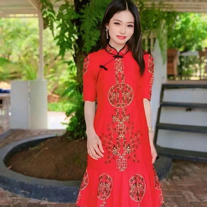 Premium Couple Batik Cheongsam Bunga Burung Imlek Super Premium Original