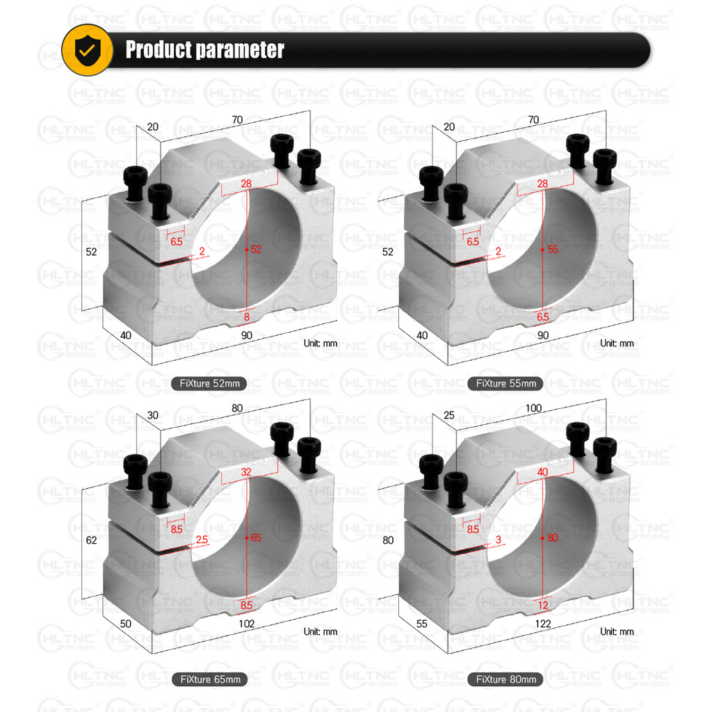 Spindle Motor Bracket Spindle Mount Aluminium Spindle Clamp Bracket with 4 Screws for 3D Printing