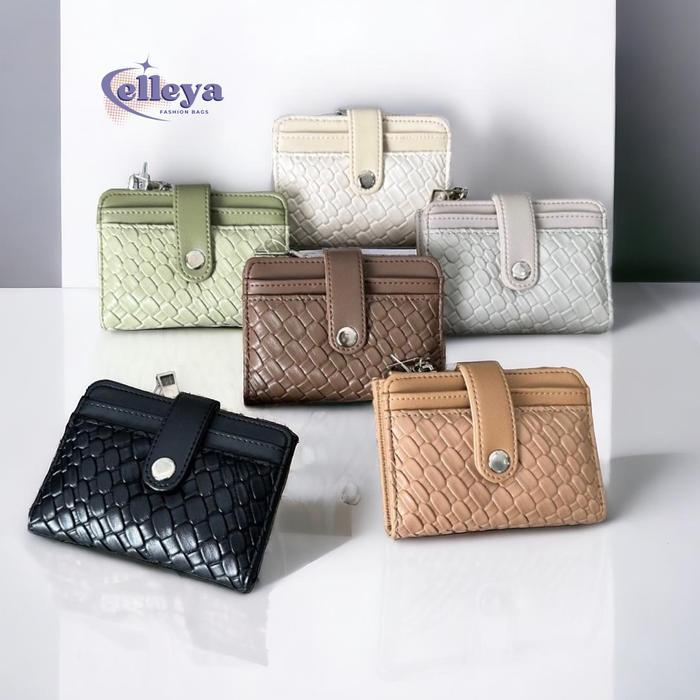 Elizabeth - New Dompet Wanita Lipat Motif Anyam Felian Mini Dompet Kartu & Koin Kulit