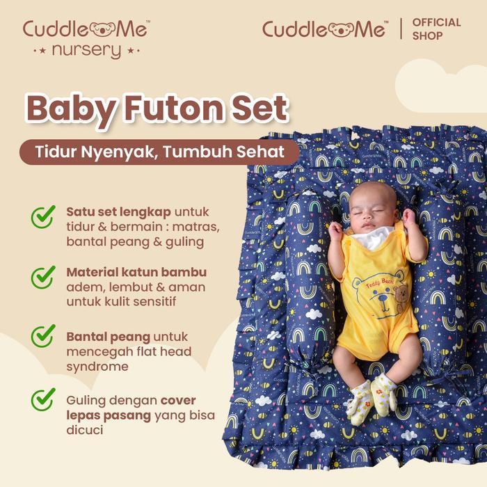 CUDDLEME Nursery - Futon Set Bayi 3-in-1 Kasur Lipat + Bantal Peang Guling Katun