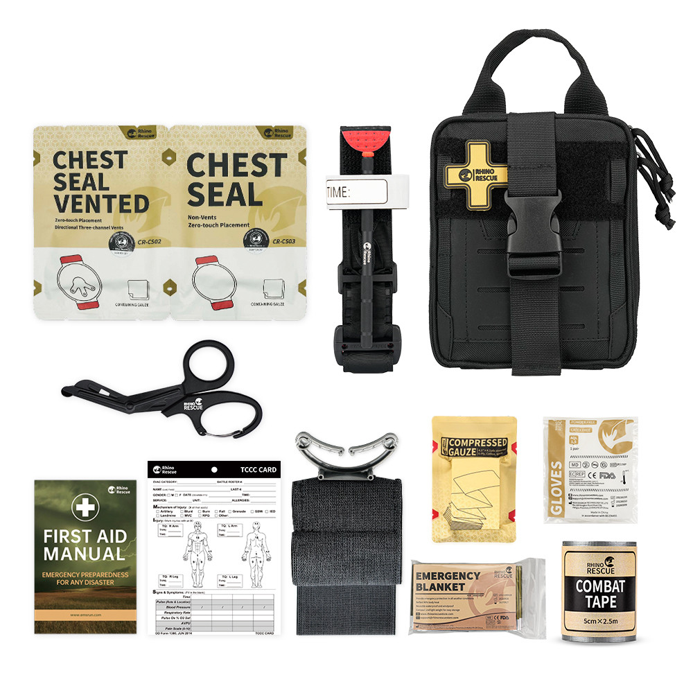RHINO RESCUE EDC IFAK Survival Trauma Kit Molle Tactical Pouch With Metal Tourniquets,Bandage,Chest