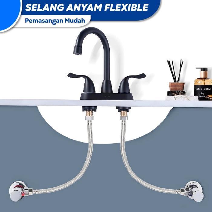 Selang Wastafel Anyam Flexible Selang Anyam Panas Dingin Drat Kuningan Selang Toilet Water Heater