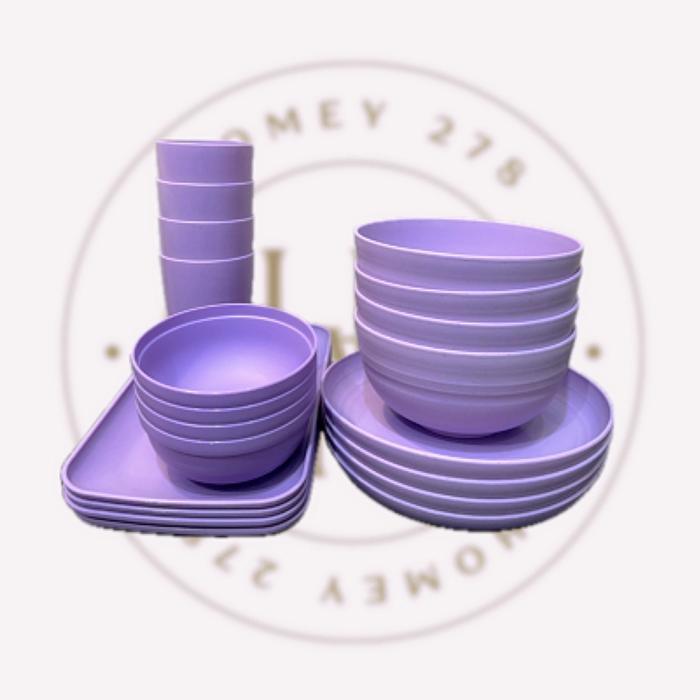 20pcs/set PIRING MANGKOK BASO SUP GELAS PLASTIK WHEAT STRAW