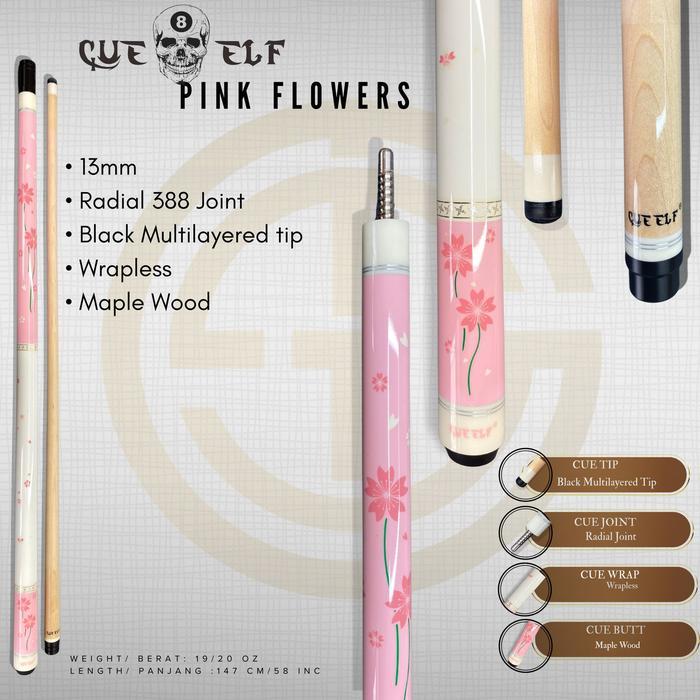 Cue Elf Pink Flowers Stick Play Billiard