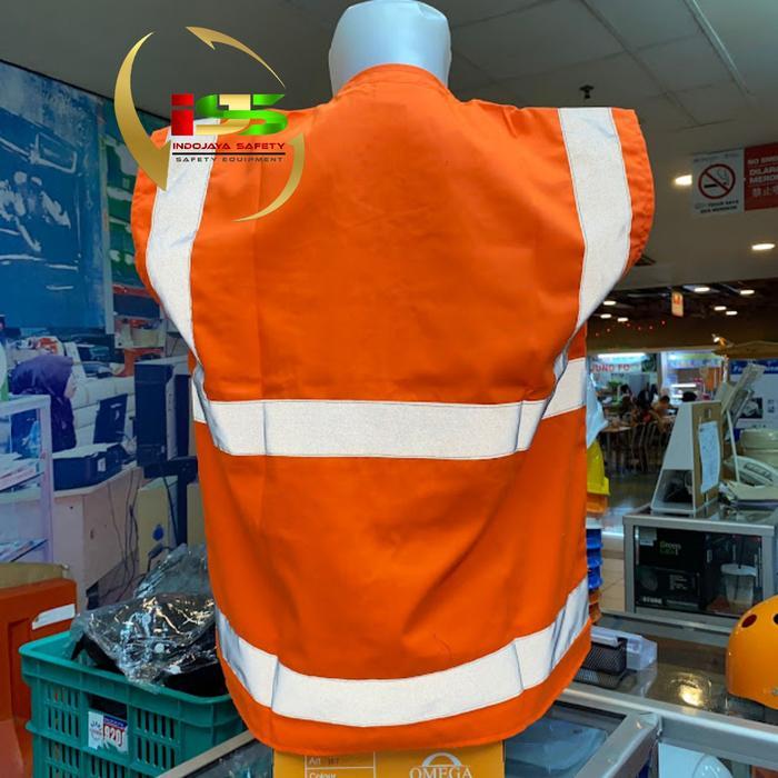 Rompi Safety Proyek Bahan Kain Drill Orange / Rompi Safety Lapangan / Safety Vest K3