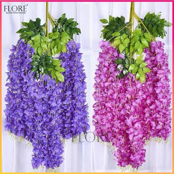 Bunga wisteria jumbo juntai /[1 Lusin] Juntai Wisteria Jumbo Gantung Daun Rambat Plastik- Bunga