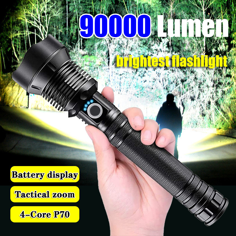 Rechargeable LED Flashlights XHP70 Lamp Beads 90000 Lumens Super Bright Flashlight Powerful Flashlig