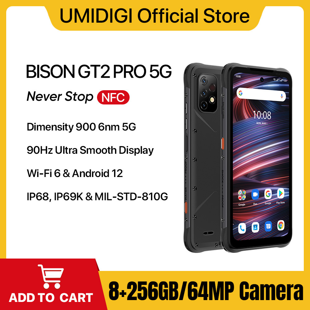 UMIDIGI BISON GT2 PRO 5G Rugged Smartphone, Dimensity 900 CPU, IP68& IP69K, 6.5"FHD+, NFC, 90Hz, 64M